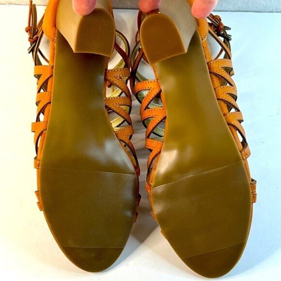 RAMPAGE Sandals Womens 9.5 Brown Strappy Ankle Block Heel Back Zip - Picture 10 of 11